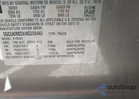 2017 Chevrolet Silverado 1500 1Lt z USA, uszkodzony, nr VIN 3GCUKRECXHG200443